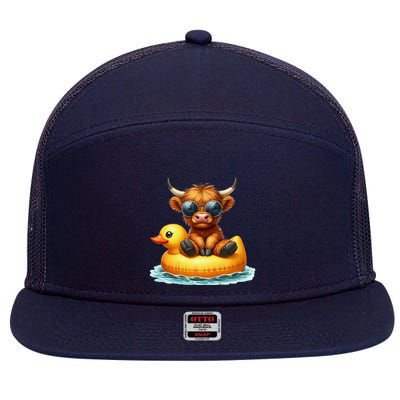 Cute Highland Cow Duck Pool Float Summer Vibes Swimming 7 Panel Mesh Trucker Snapback Hat
