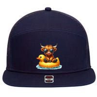 Cute Highland Cow Duck Pool Float Summer Vibes Swimming 7 Panel Mesh Trucker Snapback Hat