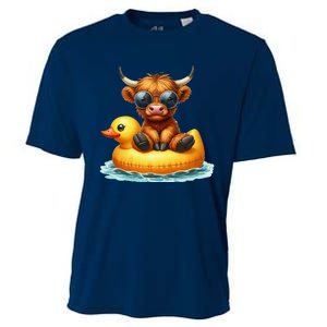 Cute Highland Cow Duck Pool Float Summer Vibes Swimming Cooling Performance Crew T-Shirt