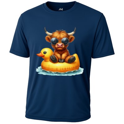 Cute Highland Cow Duck Pool Float Summer Vibes Swimming Performance Shirt