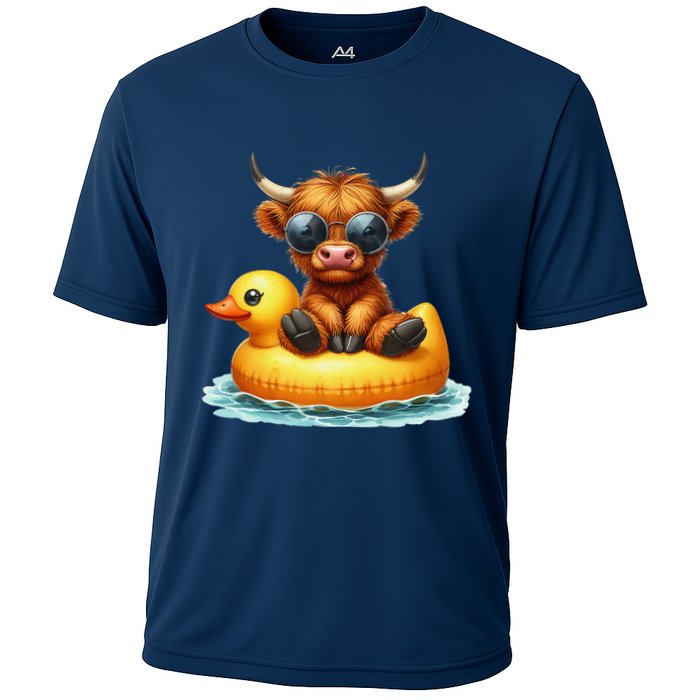 Cute Highland Cow Duck Pool Float Summer Vibes Swimming Performance Shirt