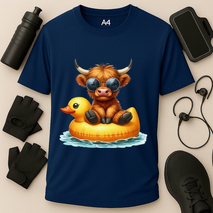 Cute Highland Cow Duck Pool Float Summer Vibes Swimming Performance Shirt