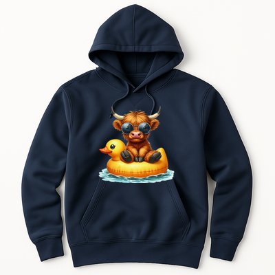 Cute Highland Cow Duck Pool Float Summer Vibes Swimming Hoodie
