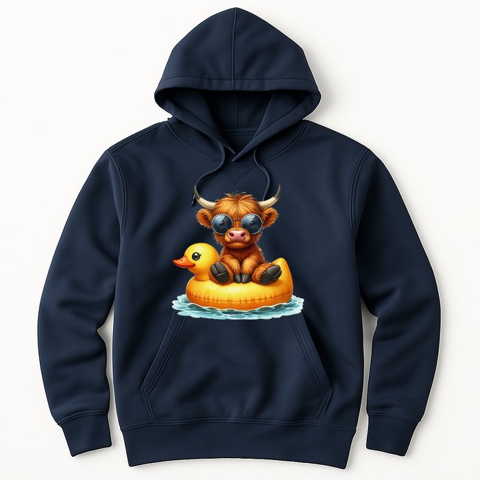 Cute Highland Cow Duck Pool Float Summer Vibes Swimming Hoodie