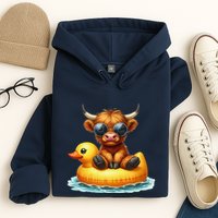 Cute Highland Cow Duck Pool Float Summer Vibes Swimming Hoodie