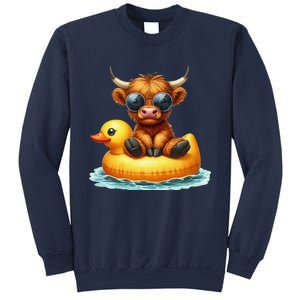 Cute Highland Cow Duck Pool Float Summer Vibes Swimming Sweatshirt