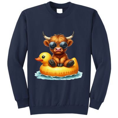 Cute Highland Cow Duck Pool Float Summer Vibes Swimming Sweatshirt