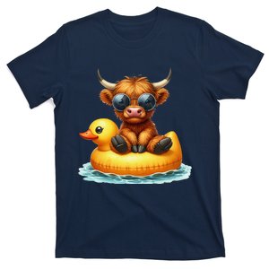 Cute Highland Cow Duck Pool Float Summer Vibes Swimming T-Shirt