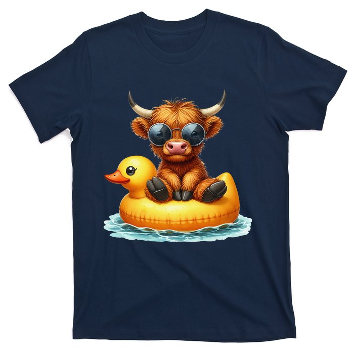 Cute Highland Cow Duck Pool Float Summer Vibes Swimming T-Shirt