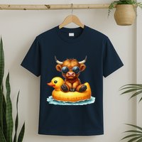 Cute Highland Cow Duck Pool Float Summer Vibes Swimming T-Shirt