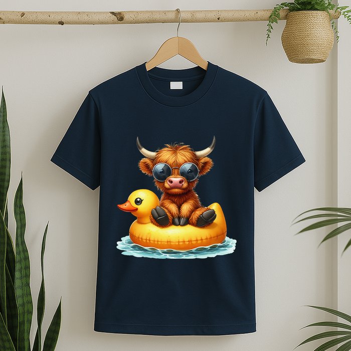 Cute Highland Cow Duck Pool Float Summer Vibes Swimming T-Shirt