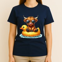 Cute Highland Cow Duck Pool Float Summer Vibes Swimming T-Shirt
