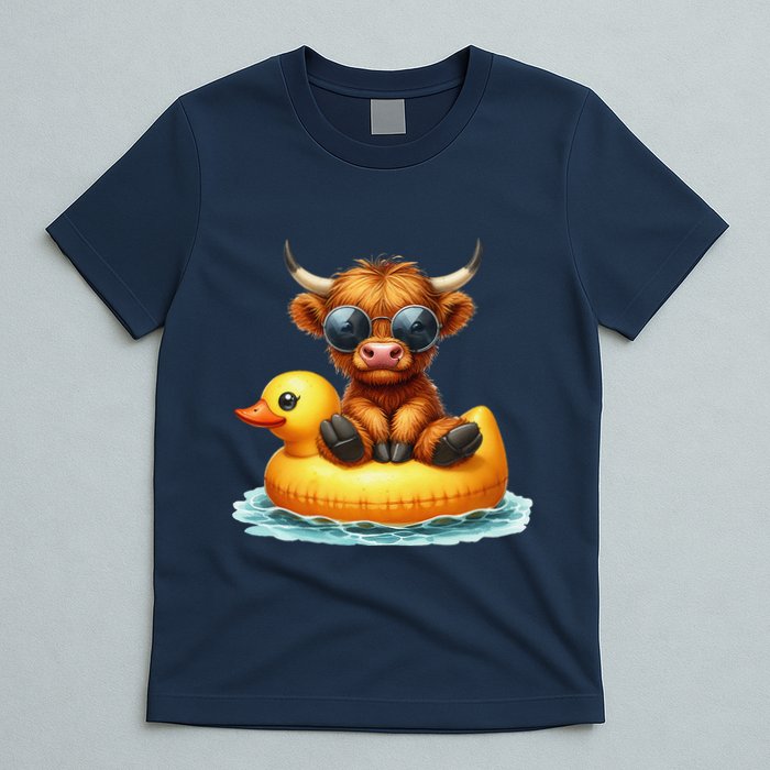 Cute Highland Cow Duck Pool Float Summer Vibes Swimming T-Shirt