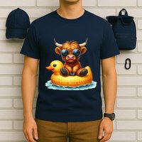 Cute Highland Cow Duck Pool Float Summer Vibes Swimming T-Shirt