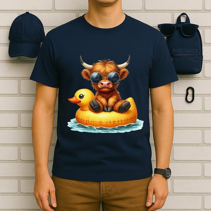 Cute Highland Cow Duck Pool Float Summer Vibes Swimming T-Shirt