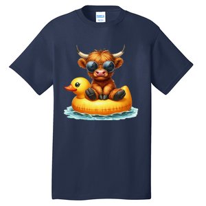 Cute Highland Cow Duck Pool Float Summer Vibes Swimming Tall T-Shirt