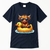 Cute Highland Cow Duck Pool Float Summer Vibes Swimming Tall T-Shirt