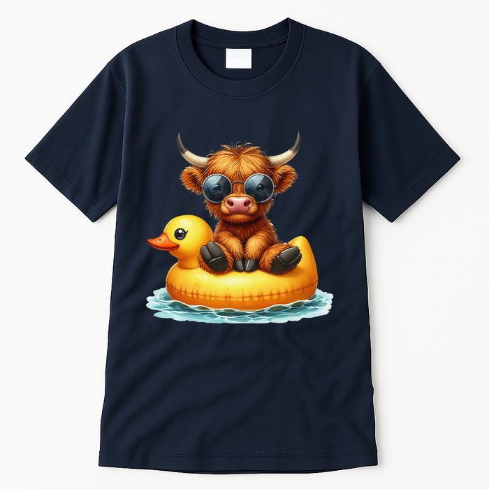 Cute Highland Cow Duck Pool Float Summer Vibes Swimming Tall T-Shirt