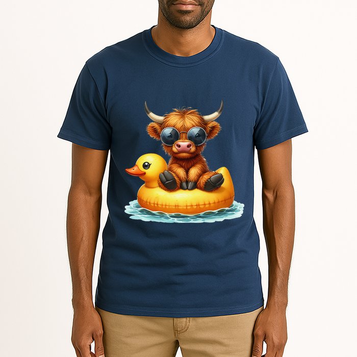 Cute Highland Cow Duck Pool Float Summer Vibes Swimming Tall T-Shirt