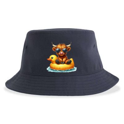 Cute Highland Cow Duck Pool Float Summer Vibes Swimming Sustainable Bucket Hat
