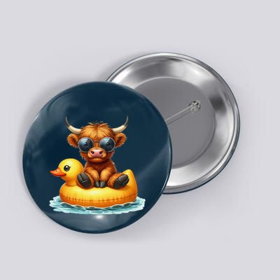 Cute Highland Cow Duck Pool Float Summer Vibes Swimming Button