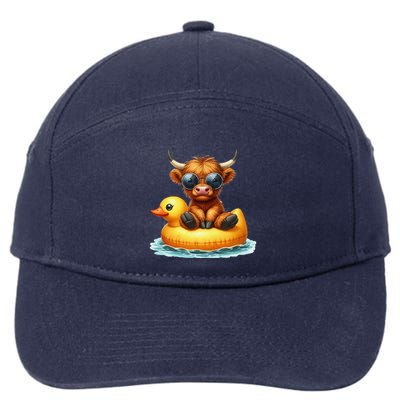 Cute Highland Cow Duck Pool Float Summer Vibes Swimming 7-Panel Snapback Hat