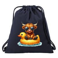 Cute Highland Cow Duck Pool Float Summer Vibes Swimming Drawstring Bag