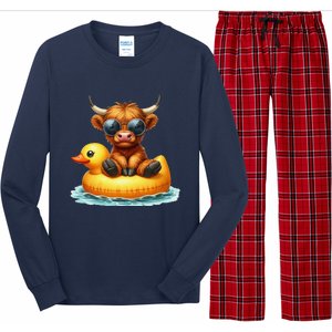 Cute Highland Cow Duck Pool Float Summer Vibes Swimming Long Sleeve Pajama Set