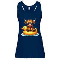 Cute Highland Cow Duck Pool Float Summer Vibes Swimming Ladies Essential Flowy Tank