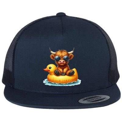 Cute Highland Cow Duck Pool Float Summer Vibes Swimming Flatbill Hat