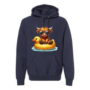 Cute Highland Cow Duck Pool Float Summer Vibes Swimming Premium Hoodie