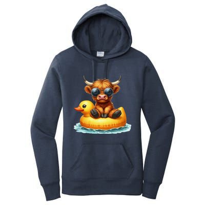 Cute Highland Cow Duck Pool Float Summer Vibes Swimming Women's Pullover Hoodie