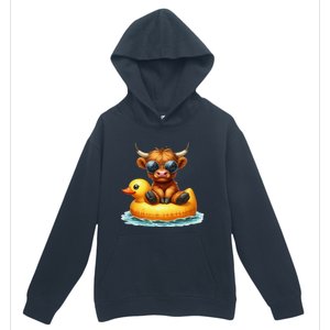 Cute Highland Cow Duck Pool Float Summer Vibes Swimming Urban Pullover Hoodie