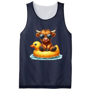 Cute Highland Cow Duck Pool Float Summer Vibes Swimming Mesh Reversible Basketball Jersey Tank