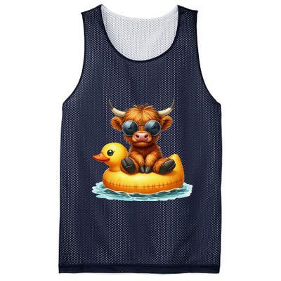 Cute Highland Cow Duck Pool Float Summer Vibes Swimming Mesh Reversible Basketball Jersey Tank