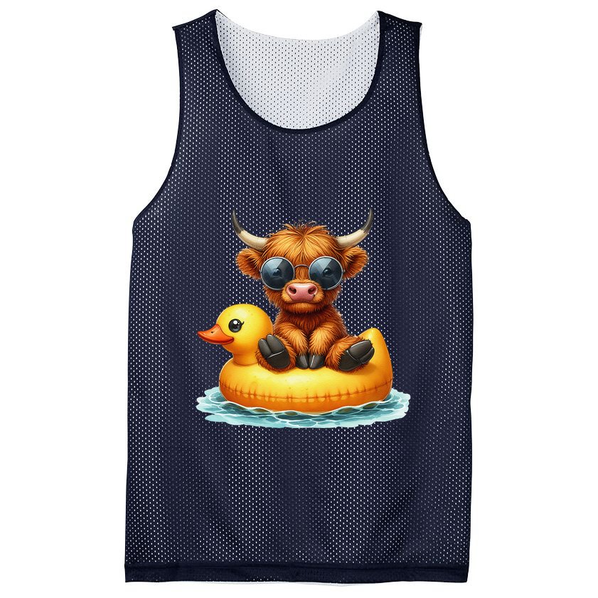 Cute Highland Cow Duck Pool Float Summer Vibes Swimming Mesh Reversible Basketball Jersey Tank