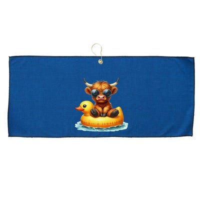 Cute Highland Cow Duck Pool Float Summer Vibes Swimming Large Microfiber Waffle Golf Towel