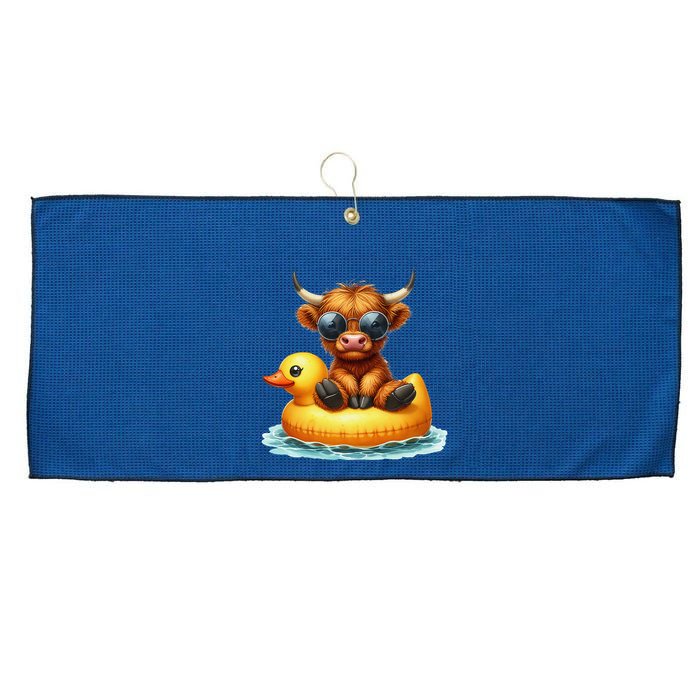 Cute Highland Cow Duck Pool Float Summer Vibes Swimming Large Microfiber Waffle Golf Towel