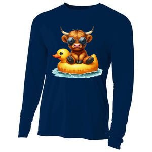 Cute Highland Cow Duck Pool Float Summer Vibes Swimming Cooling Performance Long Sleeve Crew