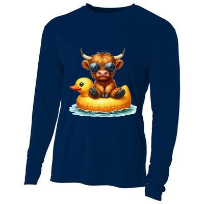 Cute Highland Cow Duck Pool Float Summer Vibes Swimming Cooling Performance Long Sleeve Crew