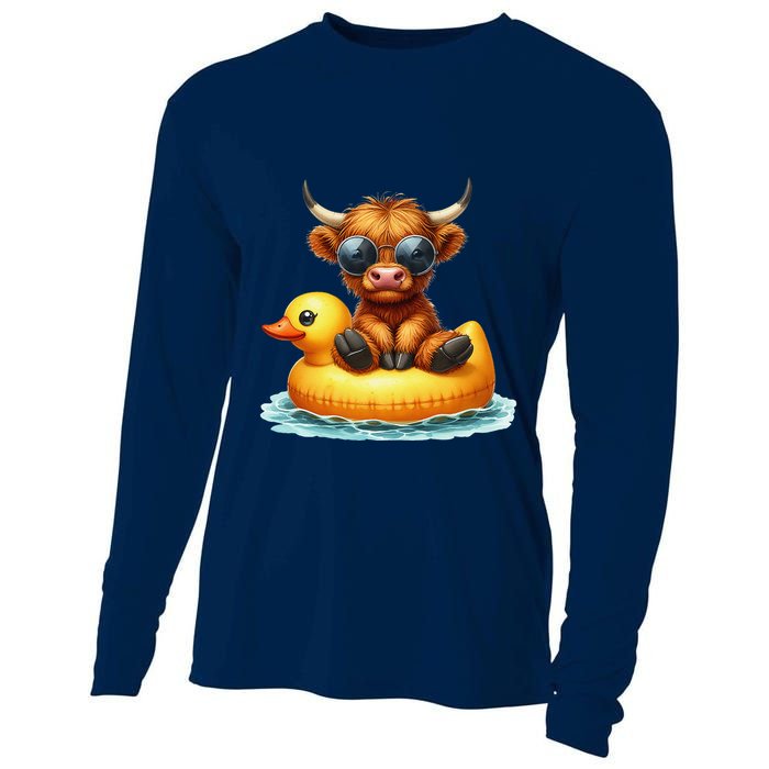Cute Highland Cow Duck Pool Float Summer Vibes Swimming Cooling Performance Long Sleeve Crew