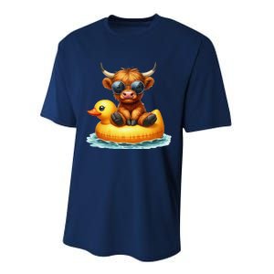 Cute Highland Cow Duck Pool Float Summer Vibes Swimming Performance Sprint T-Shirt