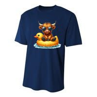 Cute Highland Cow Duck Pool Float Summer Vibes Swimming Youth Performance Sprint T-Shirt
