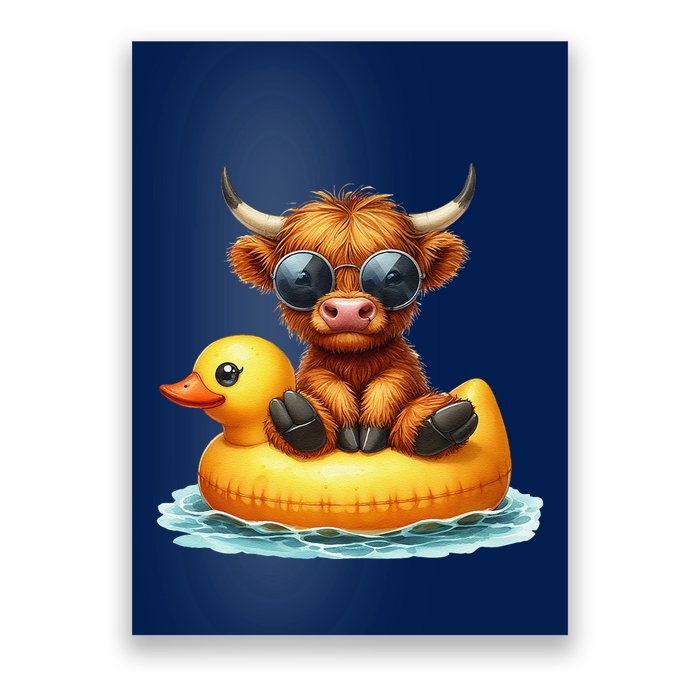 Cute Highland Cow Duck Pool Float Summer Vibes Swimming Poster