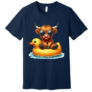 Cute Highland Cow Duck Pool Float Summer Vibes Swimming Premium T-Shirt