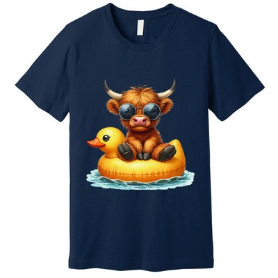 Cute Highland Cow Duck Pool Float Summer Vibes Swimming Premium T-Shirt