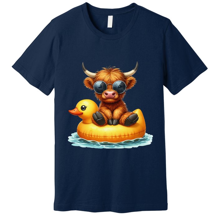 Cute Highland Cow Duck Pool Float Summer Vibes Swimming Premium T-Shirt