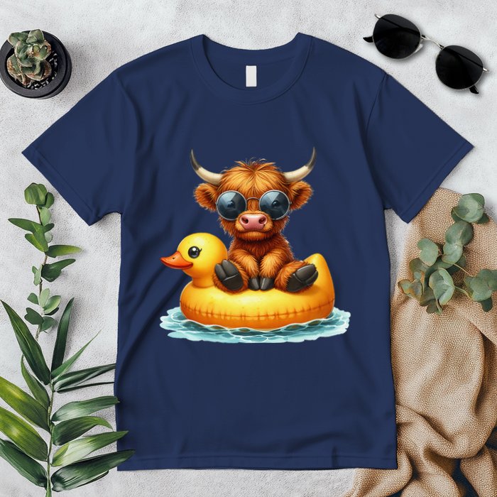 Cute Highland Cow Duck Pool Float Summer Vibes Swimming Premium T-Shirt