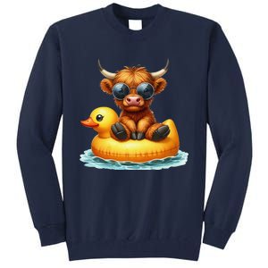 Cute Highland Cow Duck Pool Float Summer Vibes Swimming Tall Sweatshirt