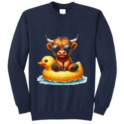 Cute Highland Cow Duck Pool Float Summer Vibes Swimming Tall Sweatshirt